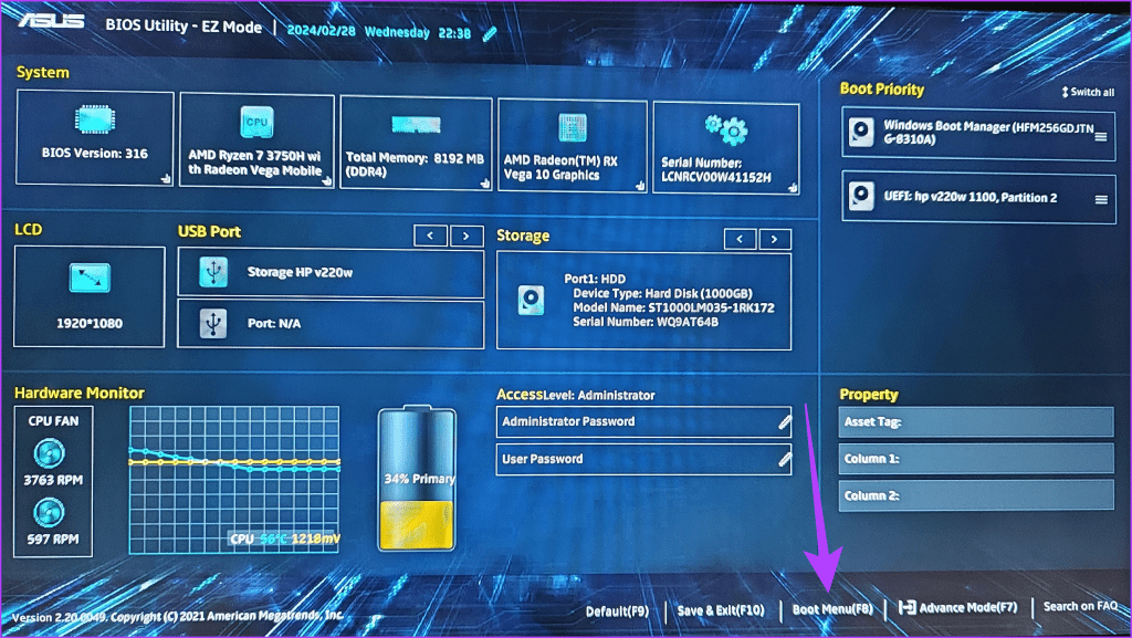 Locate the boot order settings and set USB as the main booting device