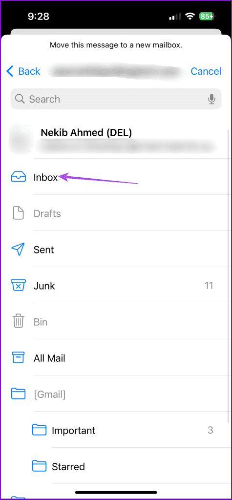 move deleted to inbox mail app iphone