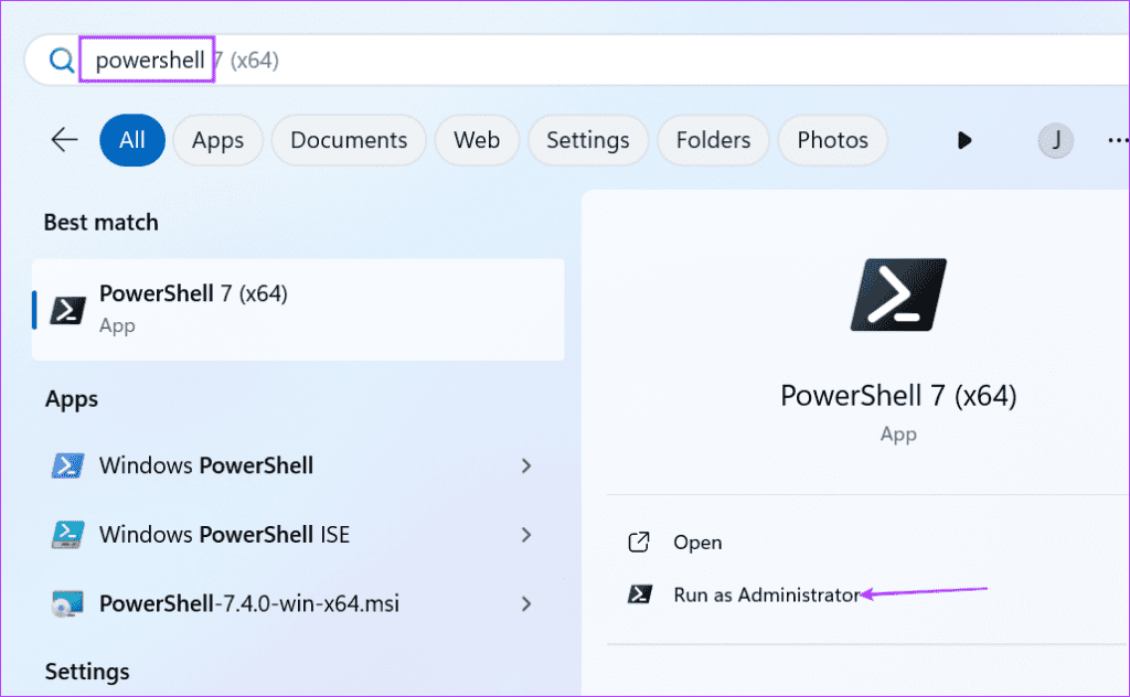 open powershell admin