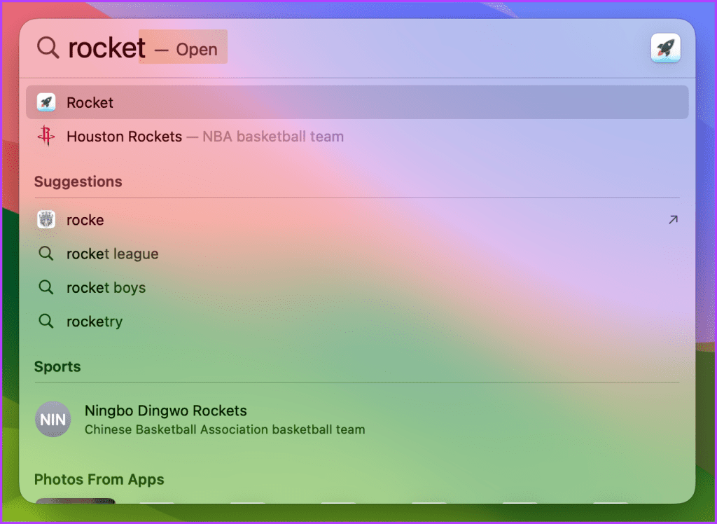 Open Rocket via Spotlight search