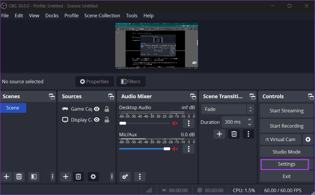 open settings obs studio