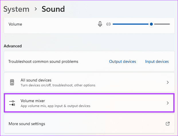 Opening volume mixer settings