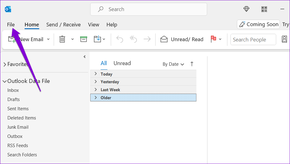 Outlook File Menu