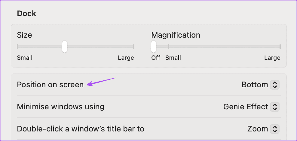 position on screen dock settings mac