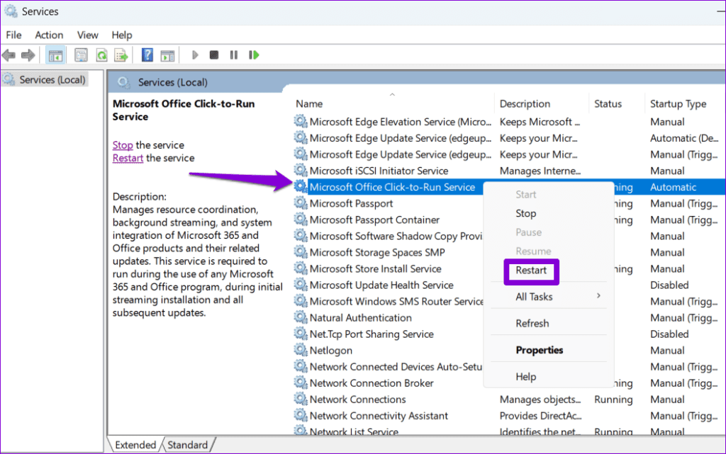 Restart Microsoft Office Click to Run Service