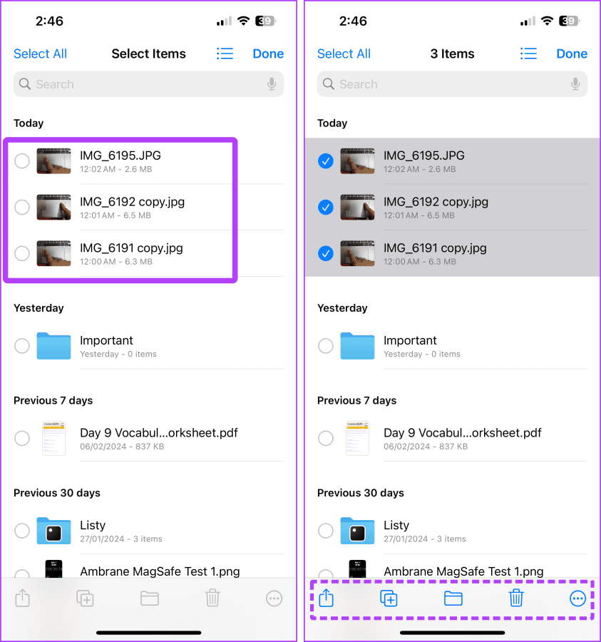 Select Files or Items on iPhone