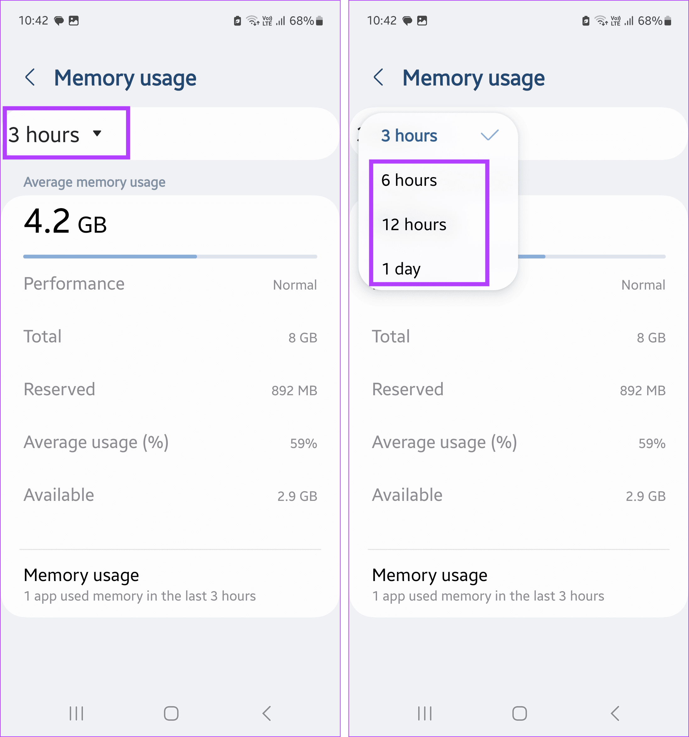 Select memory usage duration