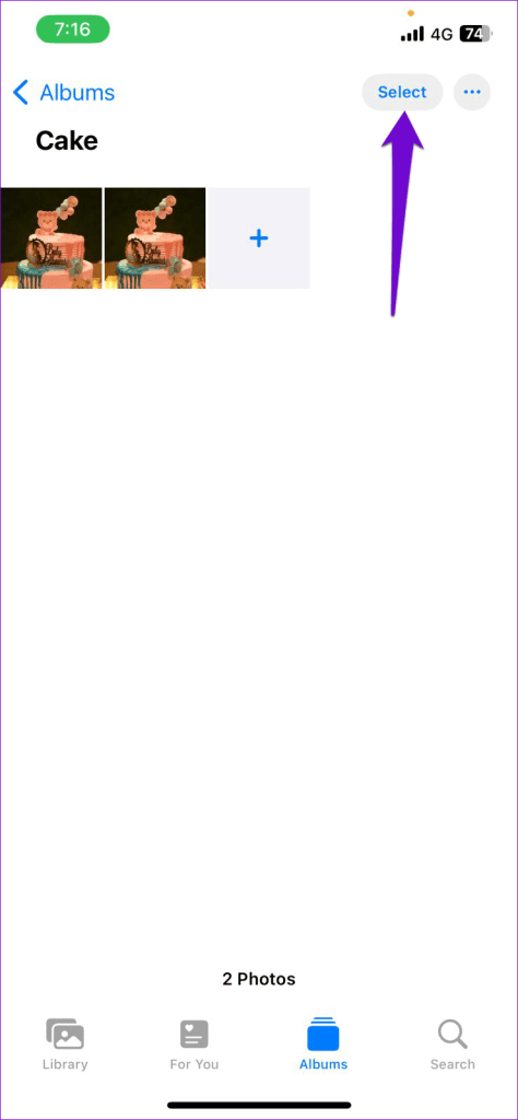 Select Option in Photos App on iPhone