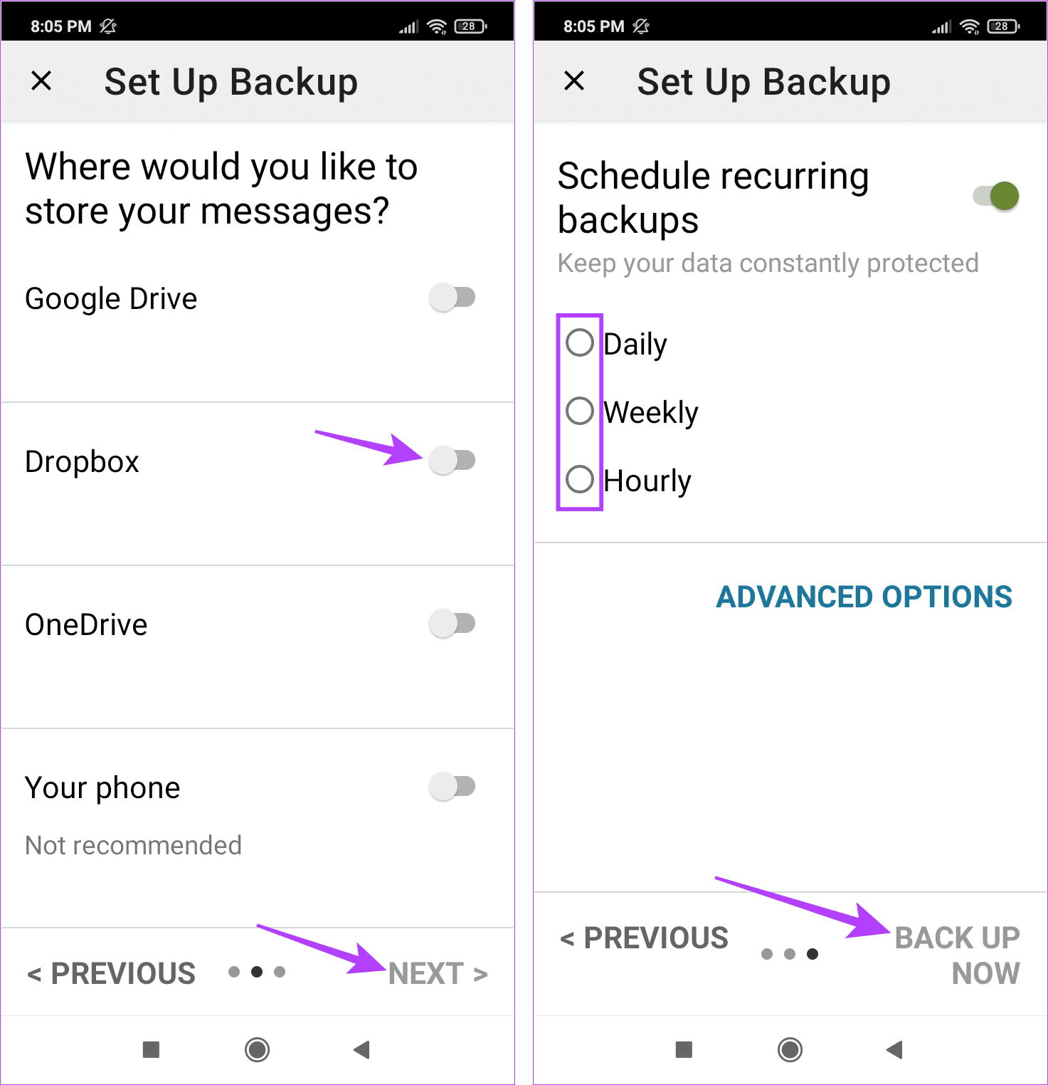 Select where to save backup