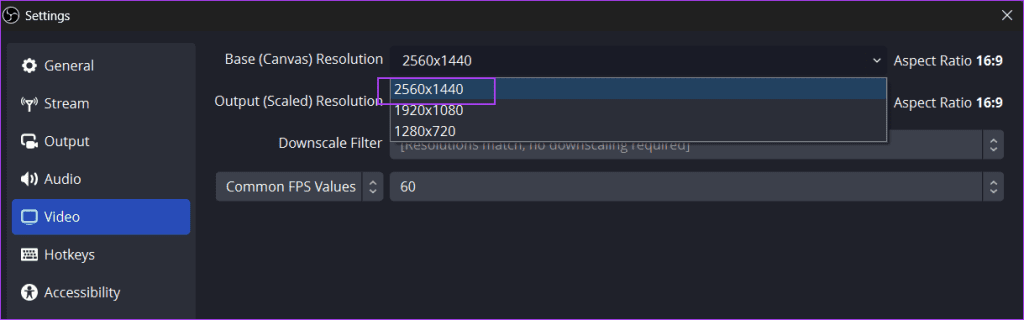 set Base Canvas Resolution in obs