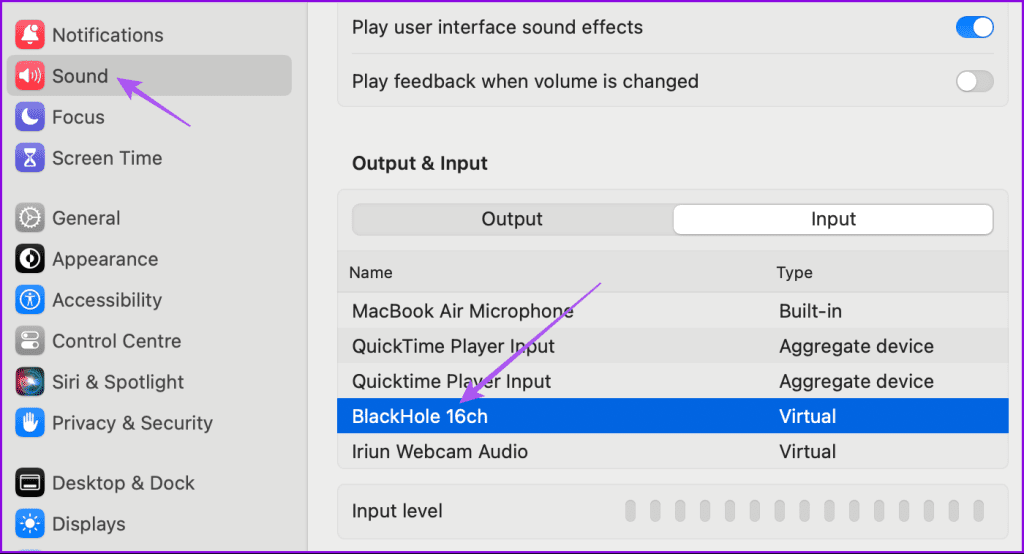 set blackhole 16ch as input device mac