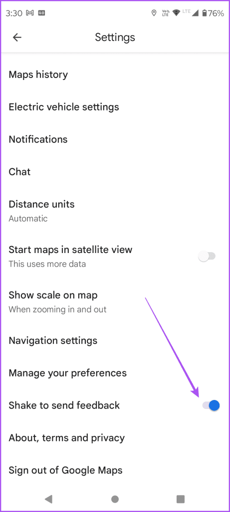 shake to send feedback google maps android