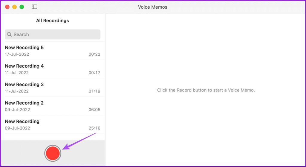 start recording voice memos mac