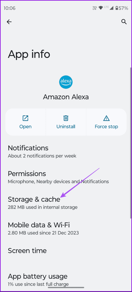 storage and cache alexa android