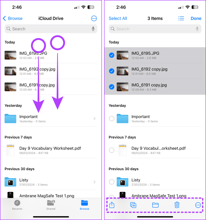 Swipe Down with Two Fingers to Select on iPhone