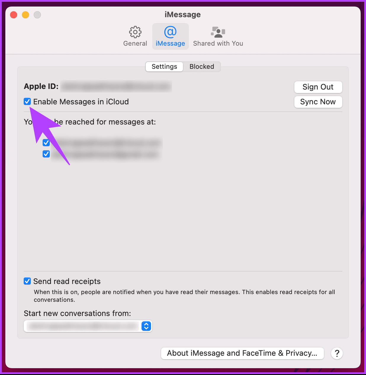 uncheck ‘Enable Messages in iCloud’