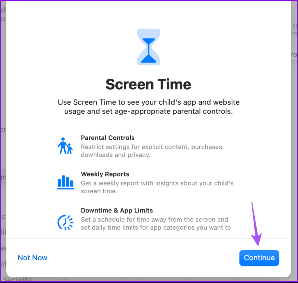 with border continue screen time setup child account mac