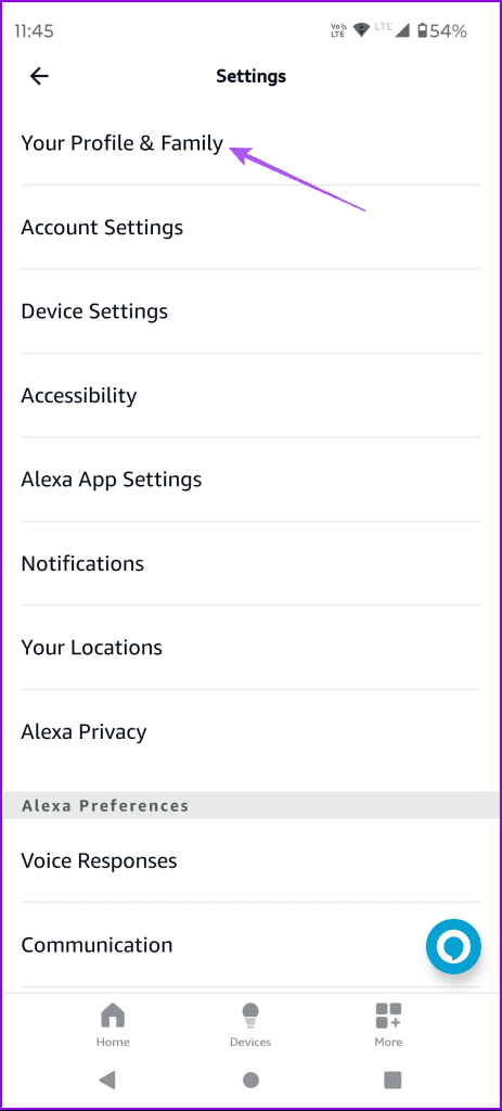 your profile and family alexa app settings